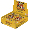 One Piece Card Game 4th Anniversary The World's Strongest Warriors card booster box display containing multiple booster packs, featuring Luffy artwork on a yellow and gold background.