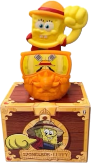 SpongeBob as Monkey D. Luffy figure with treasure chest box, McDonald's SpongeBob x One Piece collaboration #1